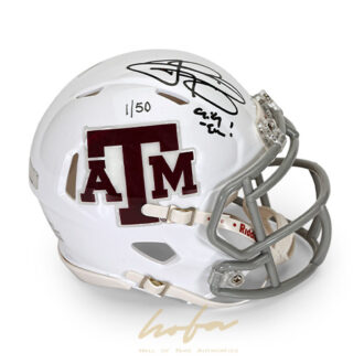 JOHNNY MANZIEL AUTOGRAPHED A&M WHITE SPEED MINI HELMET WITH GIG'EM" INSCRIPTION ~LIMITED TO 50~"
