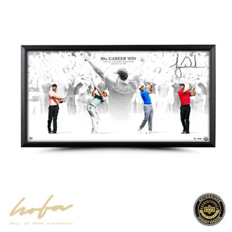 TIGER WOODS 'VICTORY' SIGNED ACETATE SHEET OVER 36X18 IMAGE -L80