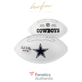 Bob Lilly Dallas Cowboys Autographed White Panel Football with HOF 80 Inscription