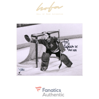 Tony Esposito Chicago Blackhawks Autographed 8 x 10 Black and White Photograph with HOF 1988 Inscription