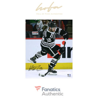 Alex DeBrincat Chicago Blackhawks Autographed 16" x 20" Black Alternate Jersey Shooting Photograph