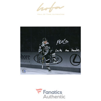 Alex DeBrincat Chicago Blackhawks Autographed 16" x 20" Goal Celebration Spotlight Photograph with "Lets Go Hawks!" Inscription - Limited Edition of 50