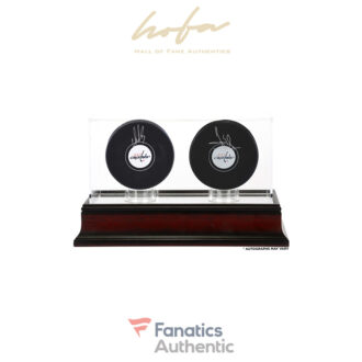 Alex Ovechkin and Henrik Lundqvist Washington Capitals Autographed Hockey Pucks with Mahogany Two-Puck Case