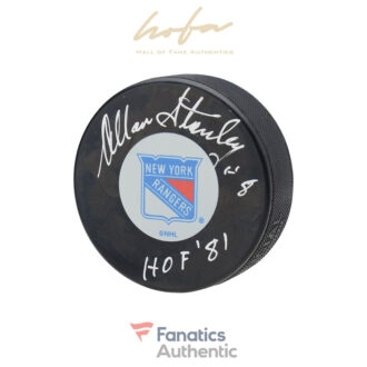 Allan Stanley New York Rangers Autographed Hockey Puck with "HOF 81" Inscription