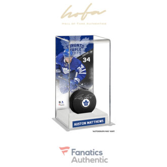 Auston Matthews Toronto Maple Leafs Autographed Hockey Puck with Deluxe Tall Hockey Puck Case