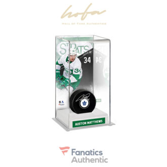 Auston Matthews Toronto Maple Leafs Autographed Puck with Toronto St. Pats Deluxe Tall Hockey Puck Display Case