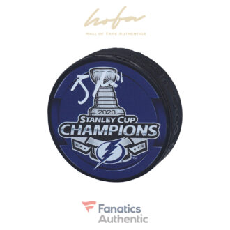 Brayden Point Tampa Bay Lightning Autographed 2020 Stanley Cup Champions 2020 Stanley Cup Champions Logo Hockey Puck