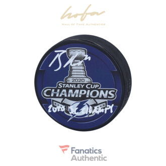 Brayden Point Tampa Bay Lightning Autographed 2020 Stanley Cup Champions 2020 Stanley Cup Champions Logo Hockey Puck with "2020 SC Champs" Inscription
