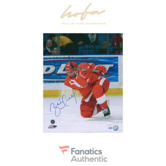 Brett Hull Detroit Red Wings Autographed 16" x 20" Red Jersey Shooting Photograph