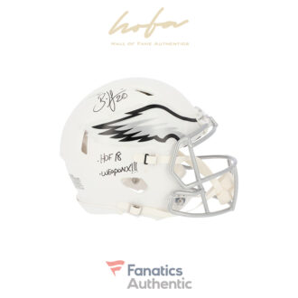 Brian Dawkins Philadelphia Eagles Autographed Riddell Flat White Alternate Revolution Speed Authentic Helmet with Multiple Inscriptions