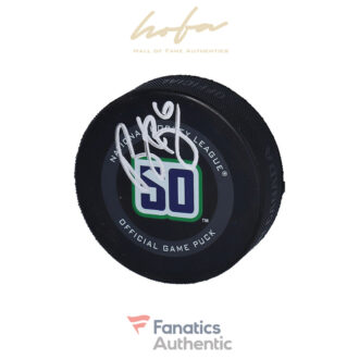 Brock Boeser Vancouver Canucks Autographed 50th Anniversary Season Official Game Puck