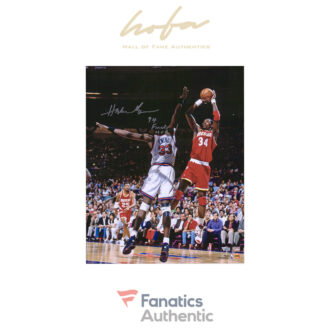 Hakeem Olajuwon Houston Rockets Autographed 16" x 20" Shot vs. Patrick Ewing 1994 NBA Finals Photograph with "94 Finals MVP" Inscription