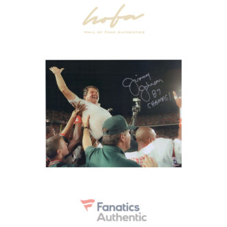 Jimmy Johnson Miami Hurricanes Autographed 16" x 20" Carried Off the Field Photograph with "87 Champs" Inscription