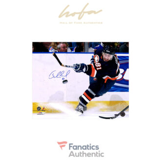 Miroslav Satan New York Islanders Autographed 16" x 20" Navy Jersey Shooting Photograph