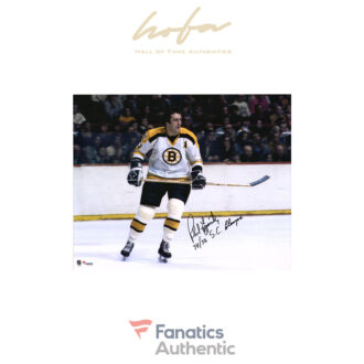 Phil Esposito Boston Bruins Autographed 16" x 20" White Jersey Skating Photograph with "70/72 SC Champs" Inscription