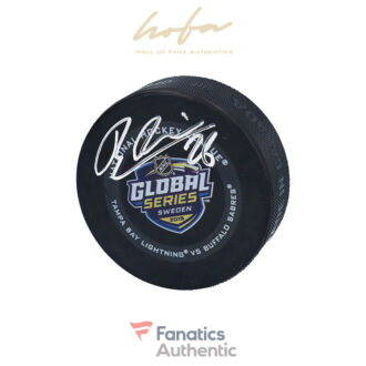 Rasmus Dahlin Buffalo Sabres Autographed 2019 NHL Global Series Official Game Puck