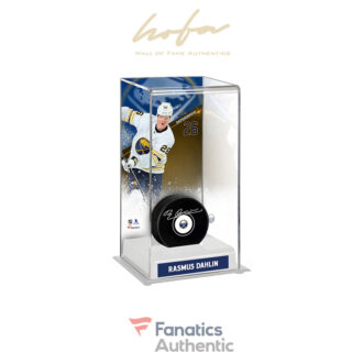 Rasmus Dahlin Buffalo Sabres Autographed Puck with 50th Anniversary Alternate Jersey Deluxe Tall Hockey Puck Display Case
