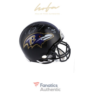 Ray Lewis Baltimore Ravens Autographed Riddell Authentic Pro Helmet with "HOF 18" Inscription - White Ink