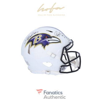 Ray Lewis & Ed Reed Baltimore Ravens Autographed Riddell Flat White Alternate Revolution Speed Authentic Helmet with Hall of Fame Inscriptions