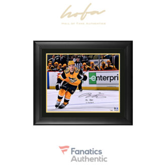 Teddy Blueger Pittsburgh Penguins Framed Autographed 16" x 20" Gold Jersey Skating Photograph with "NHL Debut 1/30/2019" Inscription