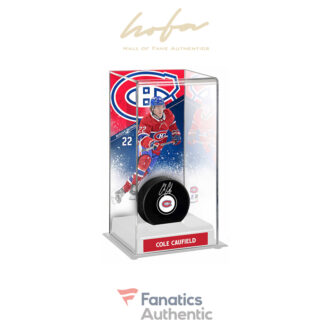 Cole Caufield Montreal Canadiens Autographed Puck with Deluxe Tall Hockey Puck Case