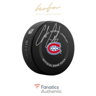 Cole Caufield Montreal Canadiens Autographed Team Logo Official Game Puck