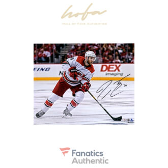 Jaccob Slavin Carolina Hurricanes Autographed 16" x 20" White Jersey Skating Photograph