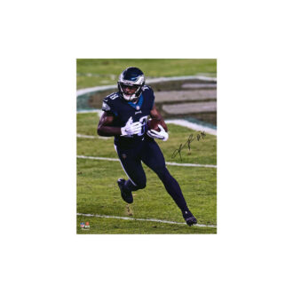 Jalen Reagor Philadelphia Eagles Autographed 16" x 20" Black Jersey Running Photograph