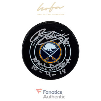Rasmus Dahlin Buffalo Sabres Autographed Official Game Puck with "NHL Debut 10-4-18" Inscription