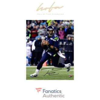 Russell Wilson Seattle Seahawks Autographed 8" x 10" Blue Jersey Roll Out Photograph