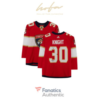 Spencer Knight Florida Panthers Autographed adidas Red Authentic Jersey with "NHL Debut 4/20/21" Inscription