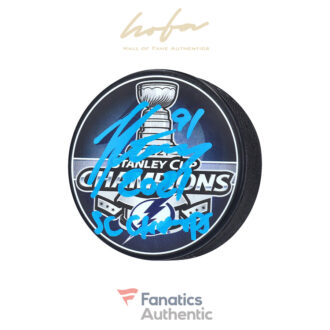 Steven Stamkos Tampa Bay Lightning Autographed 2021 Stanley Cup Champions Logo Hockey Puck with "2021 SC CHAMPS'' Inscription