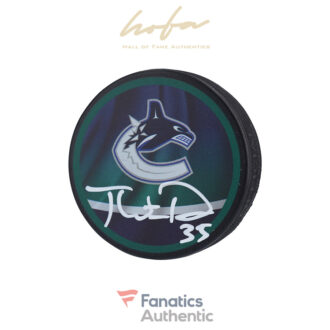 Thatcher Demko Vancouver Canucks Autographed Reverse Retro Logo Hockey Puck