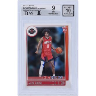 Jalen Green Houston Rockets Autographed 2021-22 Panini NBA Hoops #218 Beckett Fanatics Witnessed Authenticated 9/10 Rookie Card - 9/9.5/9/9 Subgrades