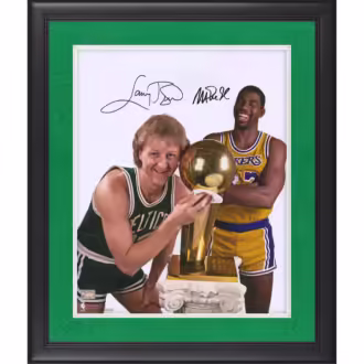 Larry Bird & Magic Johnson Boston Celtics & Los Angeles Lakers Fanatics Authentic Autographed Framed 16'' x 20'' Laughing with Trophy Photograph