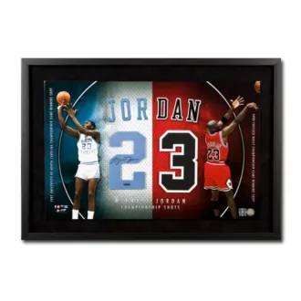 Michael Jordan Autographed UNC/Bulls "Championship Shots" Jersey Numbers Display - Framed