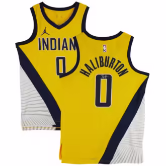 Tyrese Haliburton Indiana Pacers Autographed FanDescription Showcase your Indiana Pacers pride with a Jordan Gold Statement Swingman Jersey signed by Tyrese Haliburton. This officially licensed NBA collectible featuring Haliburton's signature is a must-have for diehard Pacers fans. To ensure its authenticity, this item includes a hologram that can be verified online.atics Authentic Jordan Gold Statement Swingman Jersey